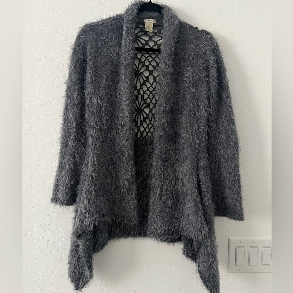 Anthropologie Escio Gray Waterfall Fuzzy Cardigan Women - Small